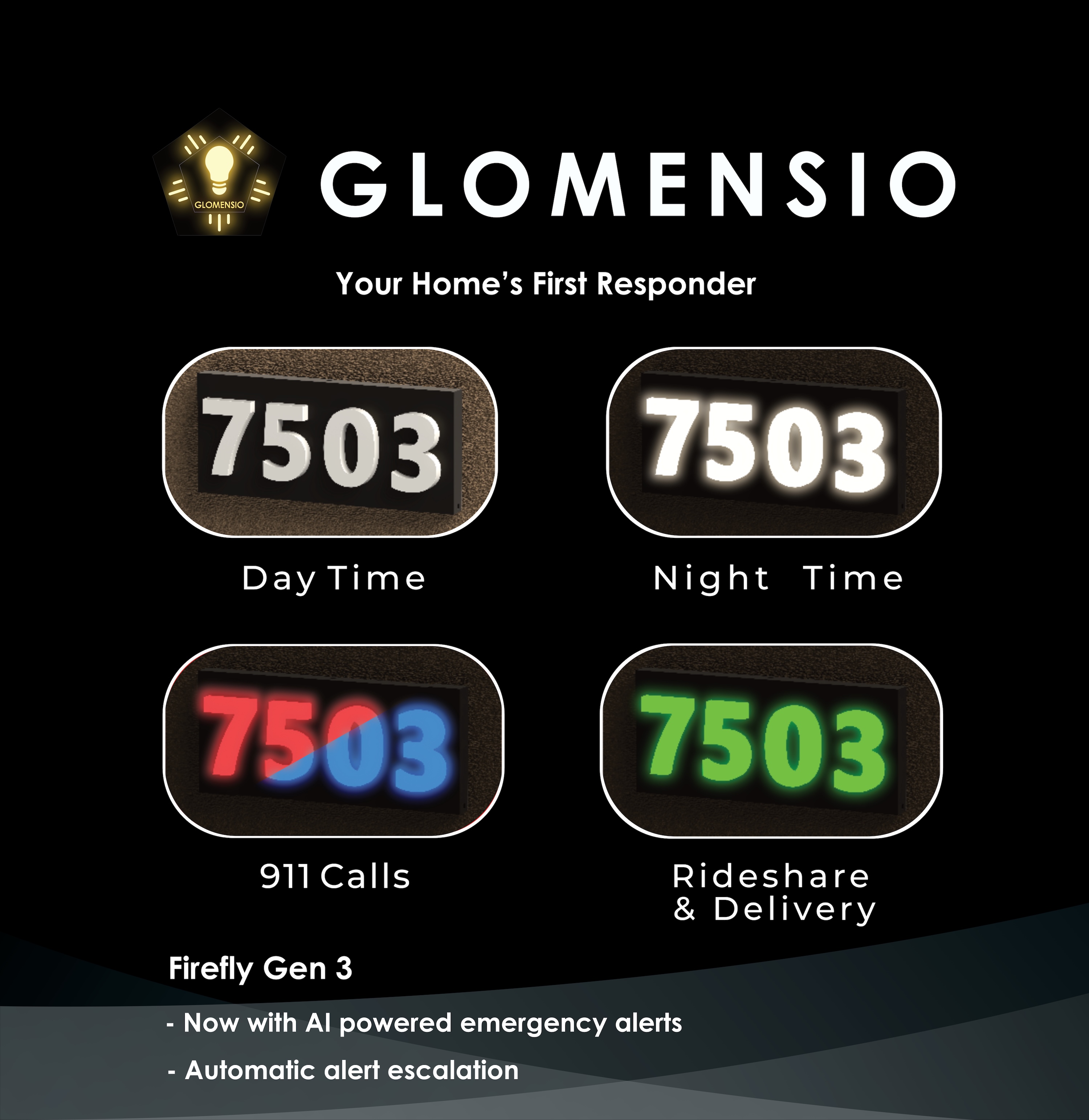 Glomensio Firefly Gen 3 - Smart House Number and Light Up Address Sign